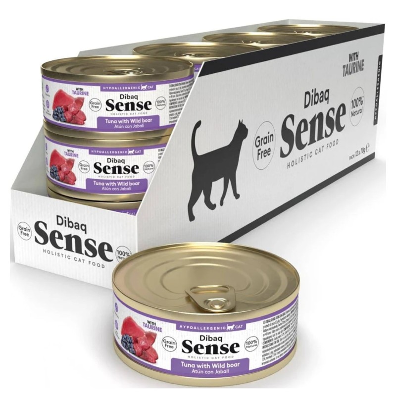 Lata Dibaq Sense para gatos de atum com javali